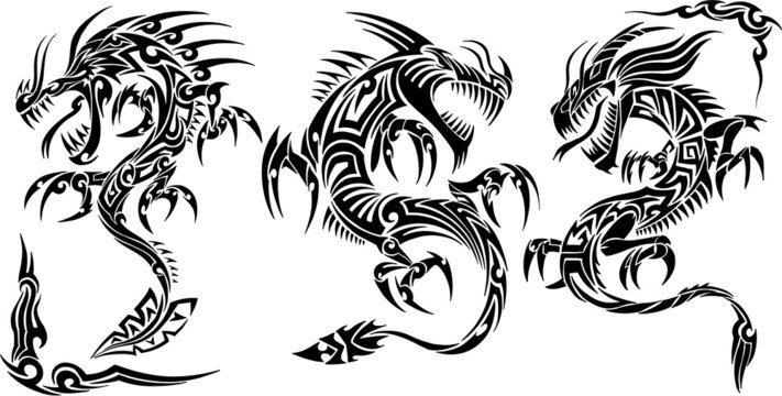 Iconic Dragons border frames Tattoo Tribal Vector Set