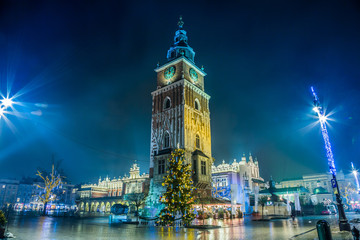 Fototapeta premium Poland, Krakow. Market Square at night.