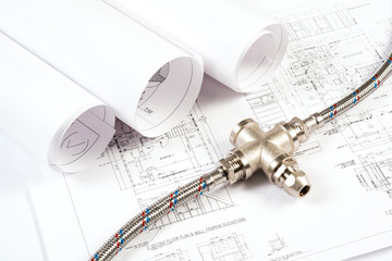 plumbing and drawings, construction still life
