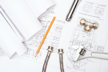 plumbing and drawings, construction still life