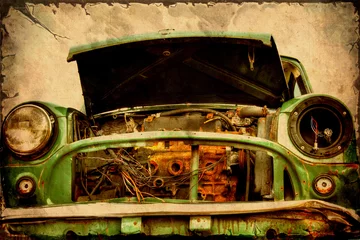 Photo sur Aluminium Poster vintage Affiche rétro - vieille voiture de ferraille