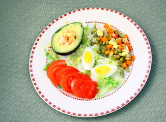 assiette ,avocat et crudités