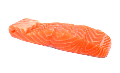 Slice of raw salmon isolated on white background