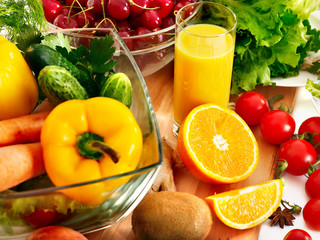 Fresh vegetable on wooden boards.