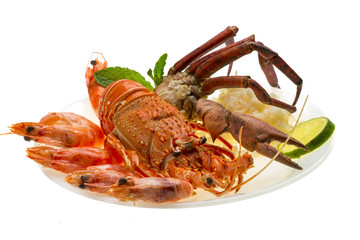 Spiny lobster, shrimps, crab legs  and rice
