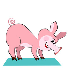 Happy pig practicing yoga pose.