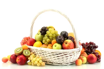 Zelfklevend Fotobehang Assortment of exotic fruits in basket isolated on white © Africa Studio