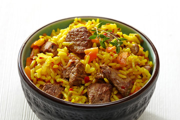 Rice with meat and carrot