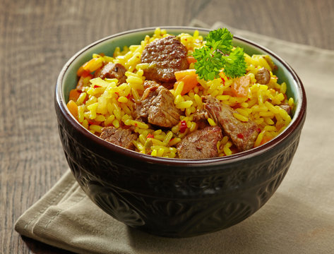 Rice with meat and carrot