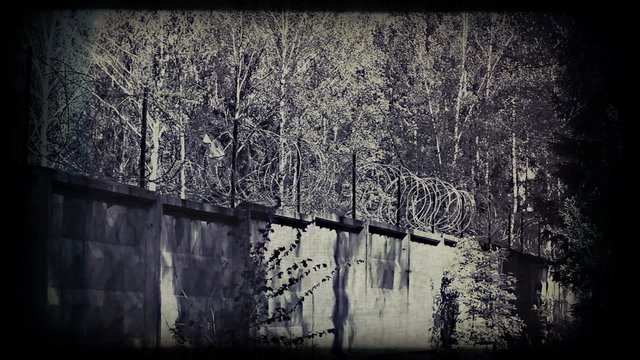 Barbed wire fence. Vintage 8 mm footage.
