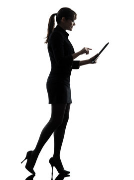 Business Woman Walking  Computer Computing  Typing Digital Table