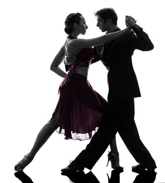 Couple Man Woman Ballroom Dancers Tangoing  Silhouette