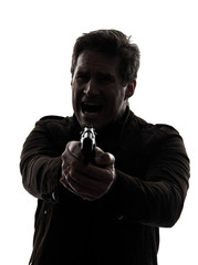 man killer policeman aiming  gun silhouette