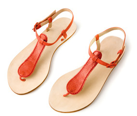 Red metallized leather flip flop sandals