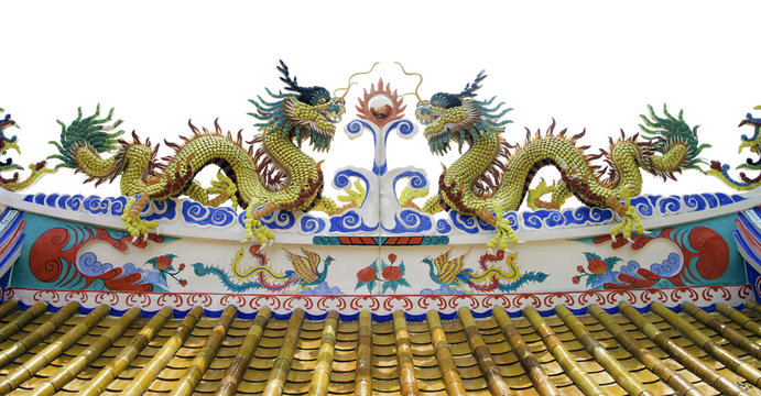Chinese style dragon statue at roof of temple