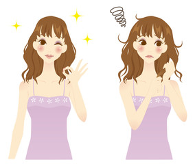 髪を気にする女性