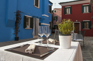 Square with a restaurant