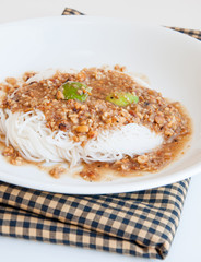 Khanom Chin, freshly made Thai rice noodles.