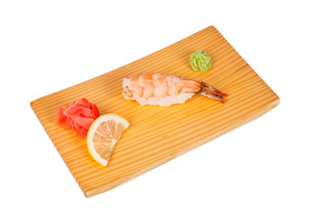 Sushi with shrimps isolated on white