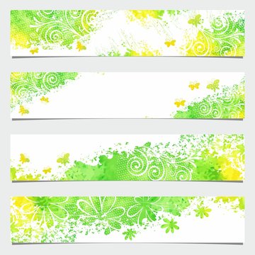 Grunge Floral banners. Watercolor vintage background.
