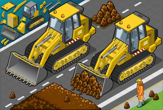 Isometric Yellow Bulldozer In Front View