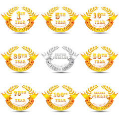 vector illustration of different anniversary celebration badge