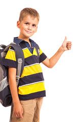 Schoolboy sitting on books