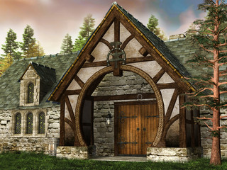 Fototapeta Średniowieczny budynek w lesie obraz
