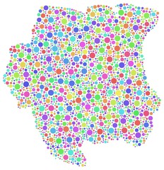 Map of Suriname (Latin America) in a mosaic of harlequin bubbles