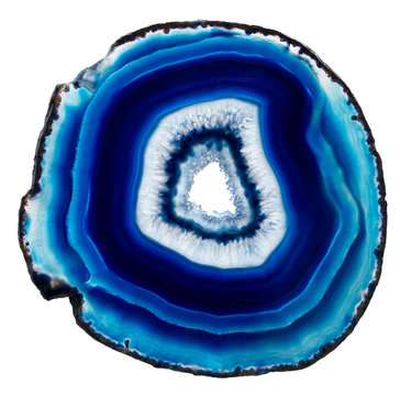 Slice of blue agate crystal  on  white background
