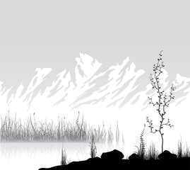 Landscape with mountains near lake