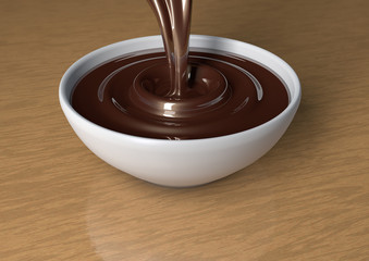 3d render of dark (pure) chocolate poured in cup