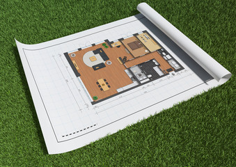 3d render of a floor plan in grass