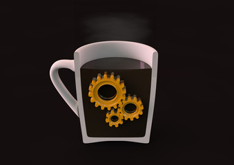 3d render of a mug of coffee with gears