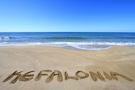 Kefalonia Written On Sandy Beach