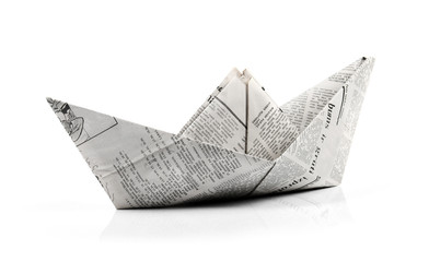 origami paper ship isolated on white - obrazy, fototapety, plakaty