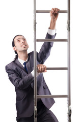 Fototapeta na wymiar Businessman climbing the ladder isolated on white