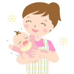 女性　泣く赤ちゃんをあやす - obrazy, fototapety, plakaty