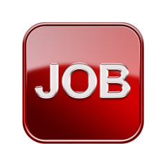 Job icon glossy red, isolated on white background