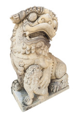Stone Lion sculpture isolated on white background.