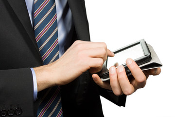 Businessman using a touchscreen device