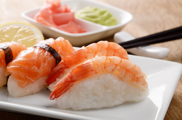 Mixed sushi set on a white plate