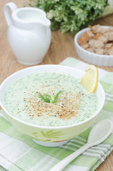 cold soup with kefir and fresh herbs