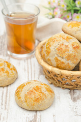 cottage cheese bread rolls and a cup of tea