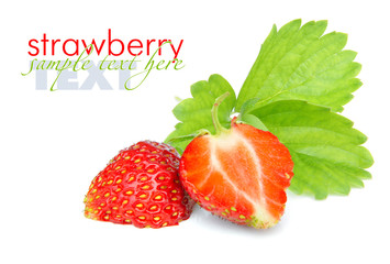 Strawberries with leaves on a white background