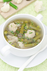 vegetable soup with cauliflower and green beans top view
