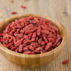 wooden bowl with goji berries