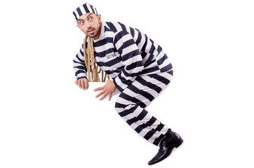 Convict criminal in striped uniform