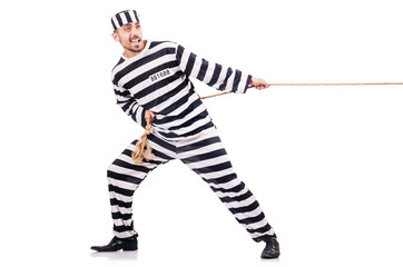 Convict criminal in striped uniform