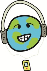 free hand drawn world smiles with headphones